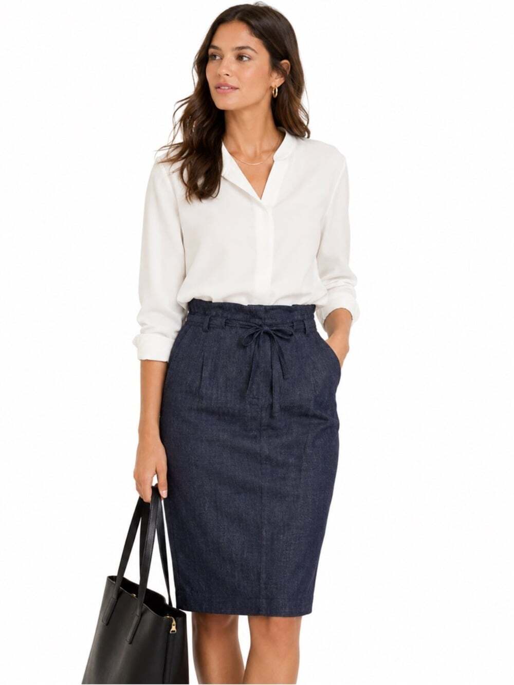 RW&Co. Paper Bag Skirt Blue Size 10 Linen Look High Waist Tie Belt NWT